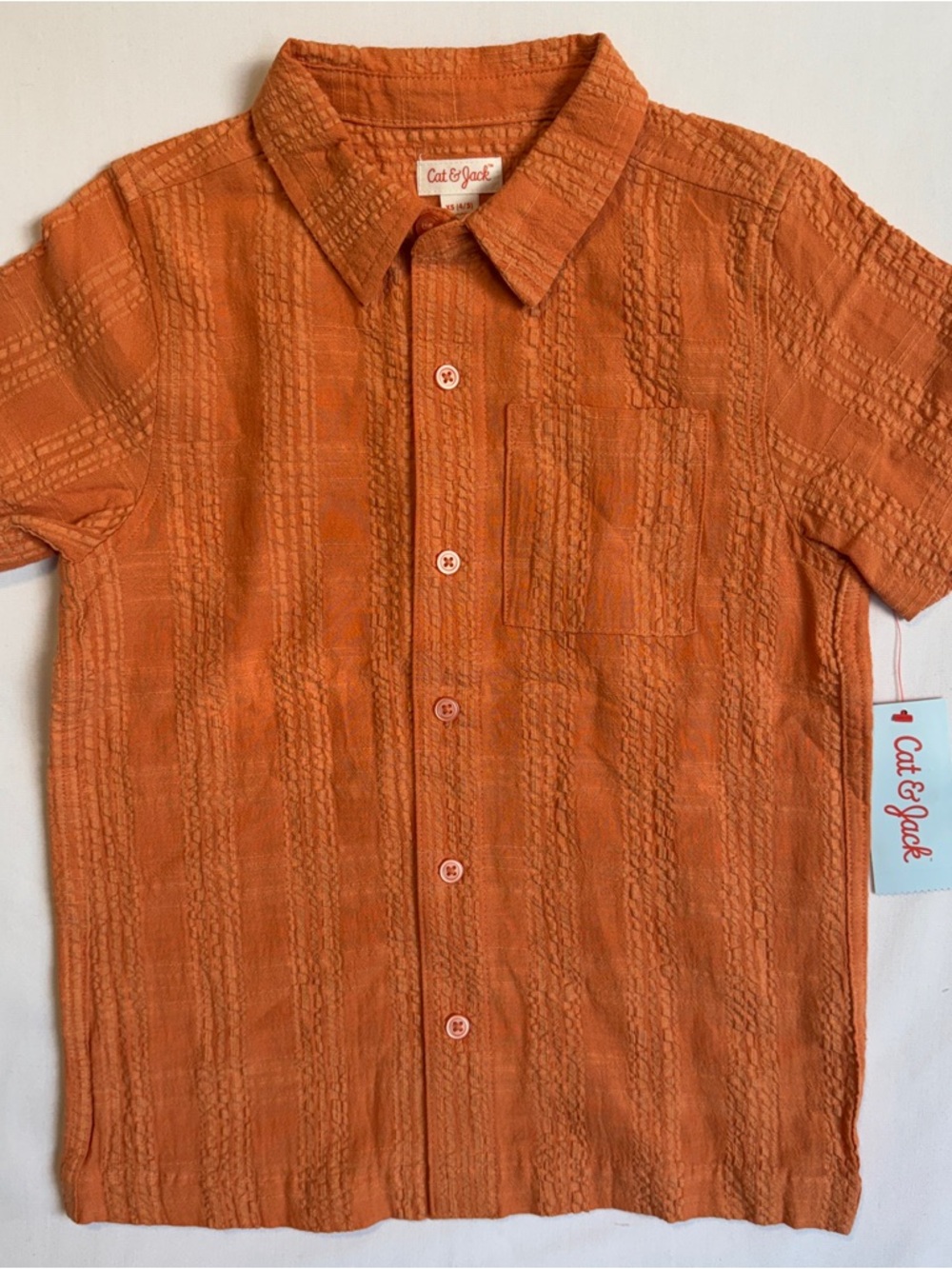 Cat & Jack Orange Short-Sleeve Button-Up Shirt Size 4/5